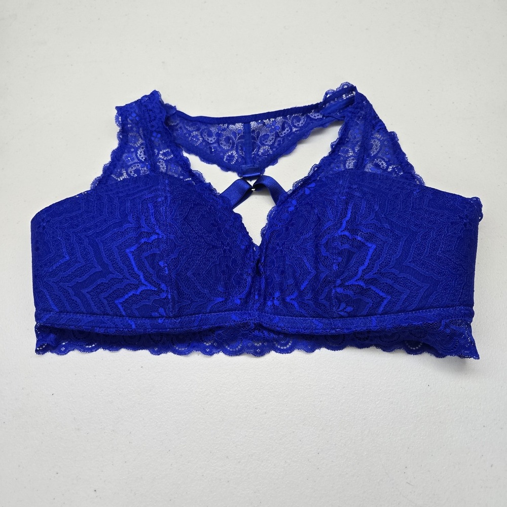 Hips & Curves Women Bra Medium Royal Blue‎ Racerback Bralette Wireless